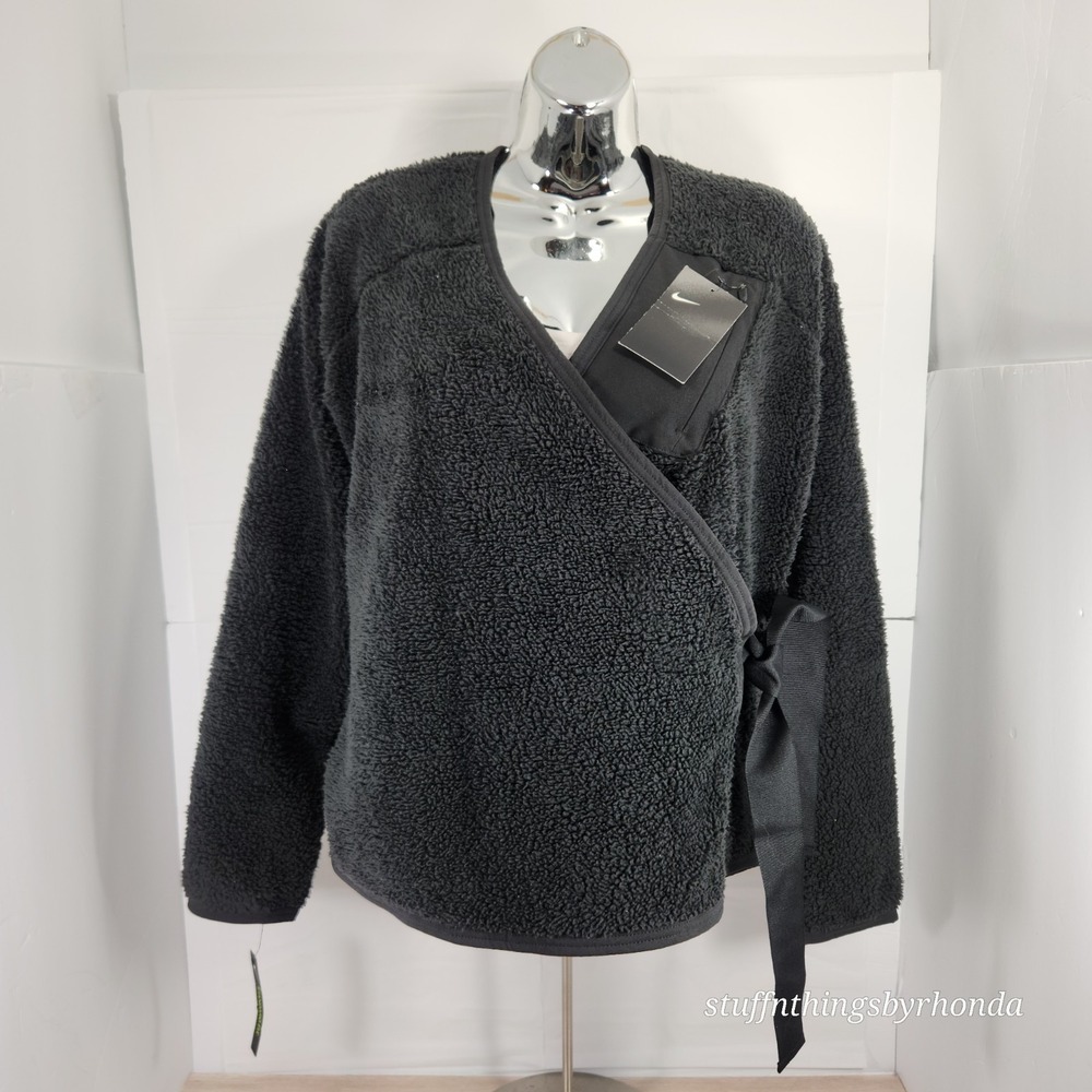 NWT Nike Women's Long Sleeve Sherpa Training Wrap Jacket Top 929839‎ 081 Black